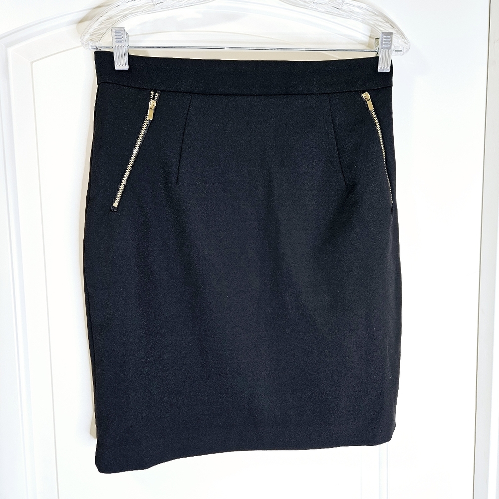 H&M Black Pencil Skirt with Gold Zippers Size 10